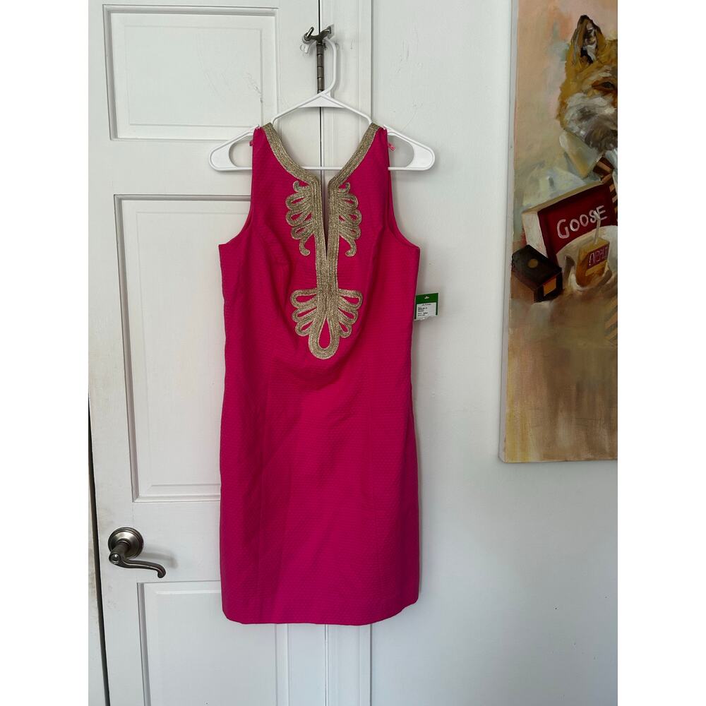 NEW NWT Lilly Pulitzer Janice Shift Dress Hotty Pink Gold 10 MSRP $198